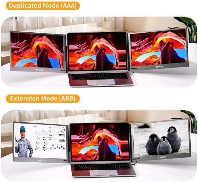 Alt view image 3 of 5 - Arvitek 15.6 Inch Portable Laptop Screen Extender w/Bag, 1080P USB-C Triple Laptop Monitor, Portable Monitor w/Adjustable Stand for 12"-16" Laptop(Mac, Windows, Android)
