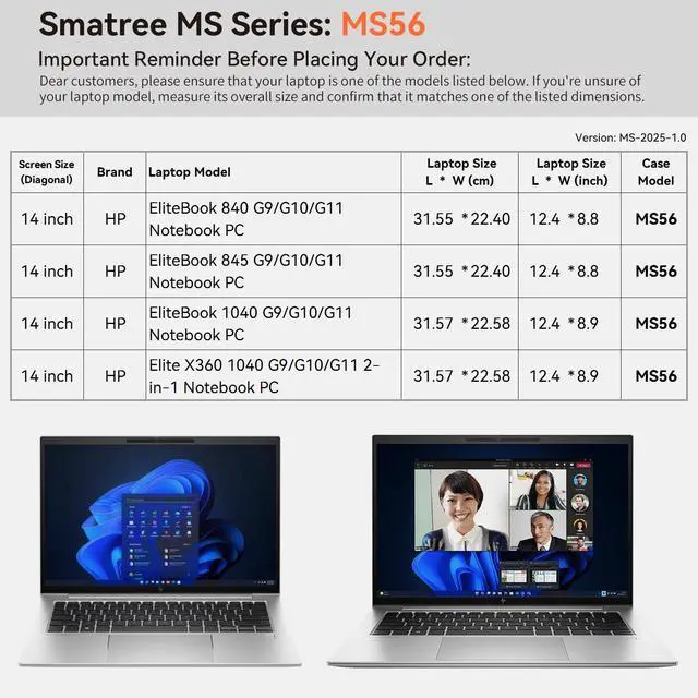 Alt view image 2 of 5 - Smatree MS56 Hard EVA Protective Sleeve with Stand Compatible for 14 inch HP EliteBook 840/845/1040 G11/G10/G9, EliteBook 645/640 G11, Elite X360 1040 G11/G10/G9 2-in-1