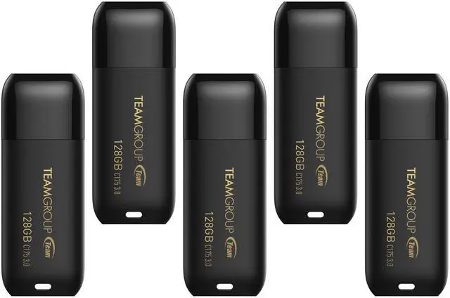 Main image of TEAMGROUP C175 128GB 5 Pack USB 3.2 Gen 1 (USB 3.1/3.0) Read 100MB/s Flash Thumb Drive, External Data Storage Memory Stick Compatible with Computer/Laptop Matte Black TC1753128GB21