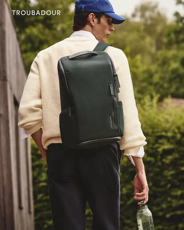 Alt view image 2 of 5 - Troubadour Pioneer Backpack 3.0 - Premium Everyday Bag with Padded Laptop Section, Ventilated Shoe Compartment & Sustainable Waterproof Material - All-Day Lightweight Comfort Design - Obsidian Green