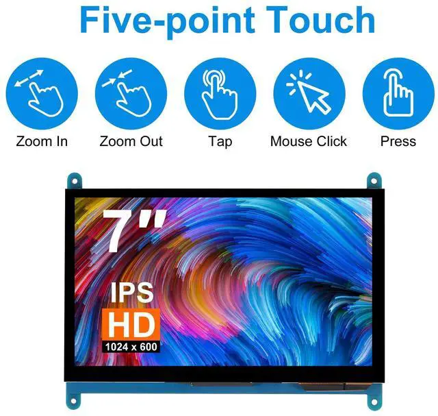 Alt view image 3 of 5 - XIITIA 7 Inch IPS Touch Screen Display 1024×600 Capacitive Screen HDMI HD Screen Full View Color LCD Liquid Crystal Screen for Windows 10 8 7, BB Black etc