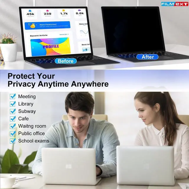 Alt view image 3 of 5 - FILMEXT Privacy Screen for Microsoft Surface Laptop 13.8 inch 7th Generation Model 2036/2107, Anti-Spy Filter Anti-Glare (for Surface Laptop 7th 13.8" Privacy Screen Protector 2024)