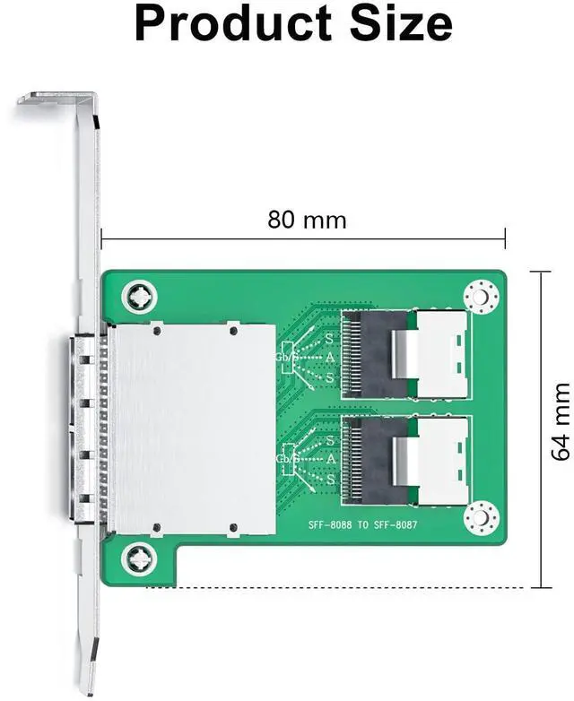 Alt view image 2 of 5 - Dual Mini SAS SFF-8088 to SFF-8087 Mini SAS Adapter, with Low Profile and Full-Height Profile Bracket