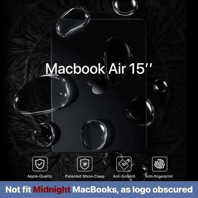Alt view image 2 of 5 - Soonjet for MacBook Air 15 inch Case M4 2025 2024 2023 M3 M2 [Top-Tier Matte Finish] [Ultra Thin Armor] Hard Shell Laptop Cover - Noble Black Clear