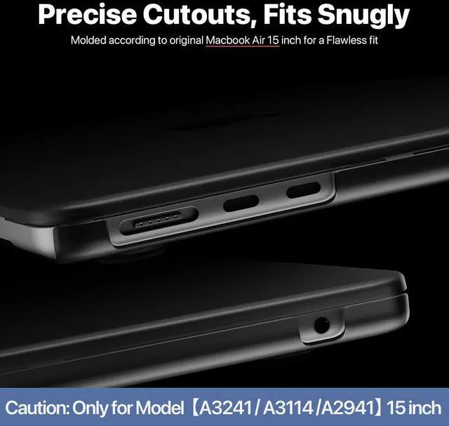 Alt view image 5 of 5 - Soonjet for MacBook Air 15 inch Case M4 2025 2024 2023 M3 M2 [Top-Tier Matte Finish] [Ultra Thin Armor] Hard Shell Laptop Cover - Noble Black Clear