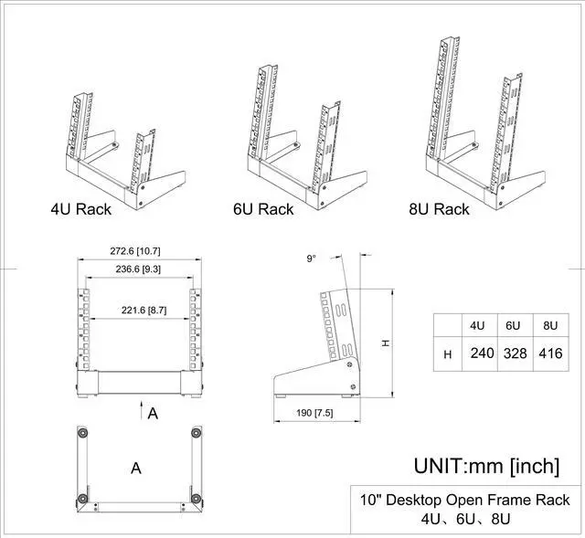 Alt view image 4 of 5 - QiaoYoubang 6U Small Desktop Network Rack, 10 inch Mini Open Frame Desktop Cabinet for 10 inch Network, Servers, Audio, Video and Studio Equipment Free Standing Home Office Rack (6U)