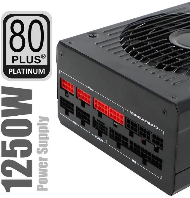 Alt view image 2 of 5 - GLOTRENDS PW1250W 1250W Fully Modular Power Supply Without Power Cord, ATX 3.0 & PCIE 5.0 Ready, 80 Plus Platinum Certified, 140mm F.D.B Fan