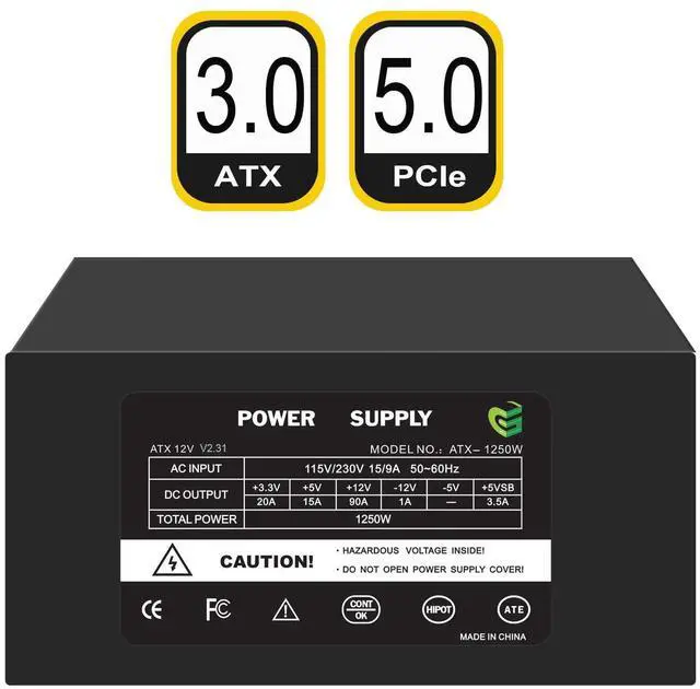 Alt view image 3 of 5 - GLOTRENDS PW1250W 1250W Fully Modular Power Supply Without Power Cord, ATX 3.0 & PCIE 5.0 Ready, 80 Plus Platinum Certified, 140mm F.D.B Fan