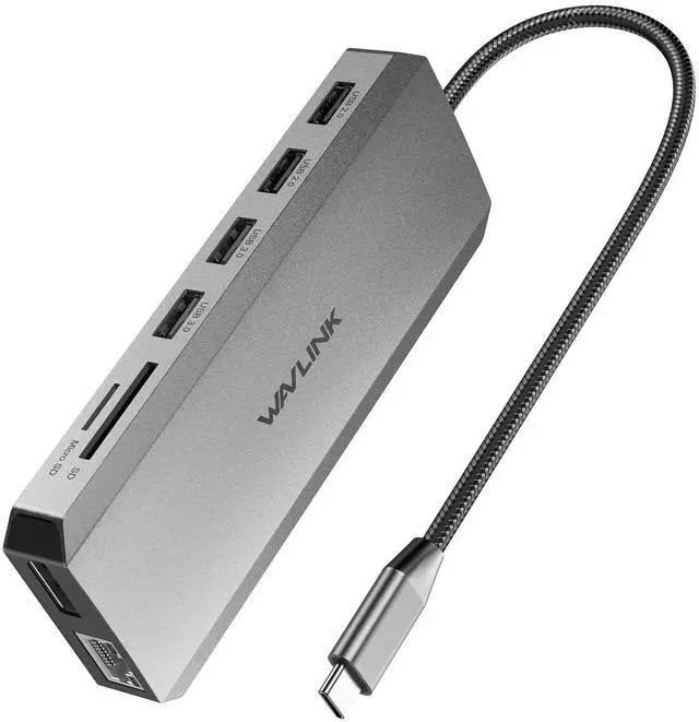 Main image of WAVLINK USB C Docking Station Dual Monitor, Triple Display, USB C to 2 HDMI,DisplayPort, PD Charging, Ethernet, 5 USB, SD/TF Read, Audio for MacBook Dell HP Lenovo Surface, Dark Grey