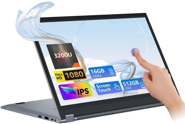 Main image of Gaming Laptop,15.6 Inch 2 in 1 Laptop,16 GB DDR4 512GB SSD,R3-3200U Processor(up to 3.50GHz),1920 * 1080 Touch Display,Wifi5,BT 5.1,HDMI*1,Type C,Supports 360° Folding,Backlit Keyboard,portable gamer