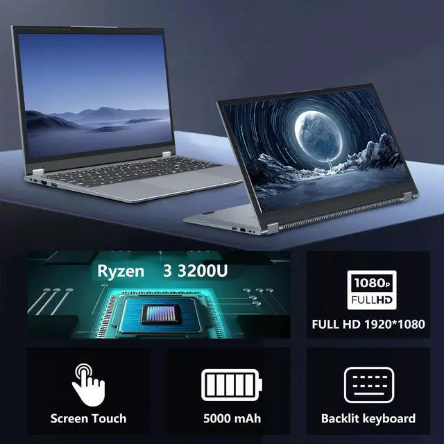 Alt view image 5 of 5 - Gaming Laptop,15.6 Inch 2 in 1 Laptop,16 GB DDR4 512GB SSD,R3-3200U Processor(up to 3.50GHz),1920 * 1080 Touch Display,Wifi5,BT 5.1,HDMI*1,Type C,Supports 360° Folding,Backlit Keyboard,portable gamer