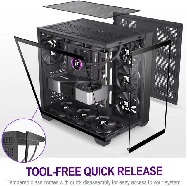 Alt view image 3 of 5 - FOIFKIN F300 (2025) PC Case - Pre-Installed 4 No RGB Fan, ATX Mid-Tower Gaming PC Case, 270° Panoramic Glass with Type-C, FOIFKIN (Black)