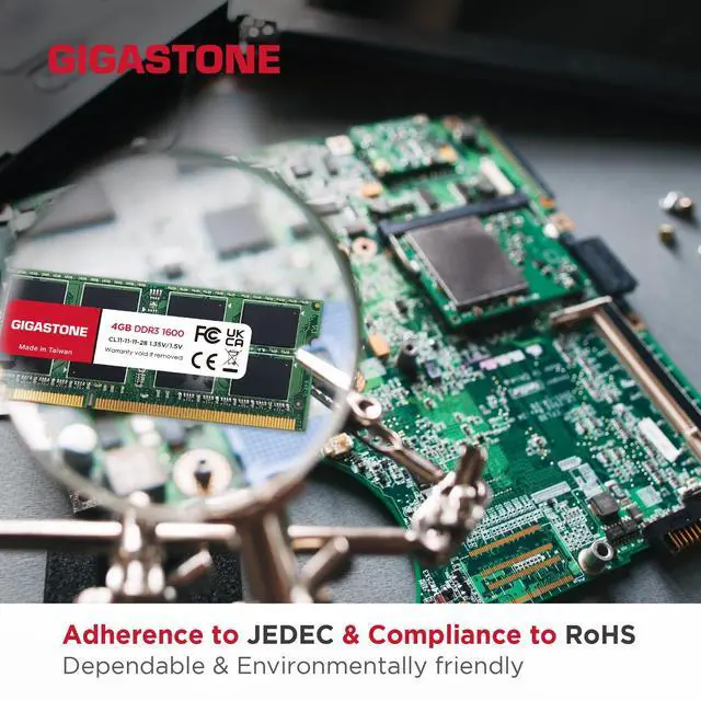 Alt view image 5 of 5 - DDR3 RAM Laptop Only GIGASTONE 32GB Kit (8x4GB) DDR3/DDR3L 1600MHz (1333MHz) PC3-12800 (PC3-10600) CL11 1.35V/1.5V 2Rx8 SODIMM 204 Pin Unbuffered Non ECC High Performance Notebook Memory Upgrade
