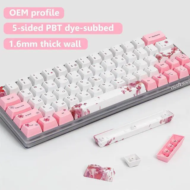 Alt view image 2 of 5 - (Only Keycaps) Sakura 60% PBT Keycaps Set OEM for MX Switches Mechanical Keyboard ANSI Layout Compatible with GH60 RK61/ALT61/Annie/poker GK61 GK64 (Korean)