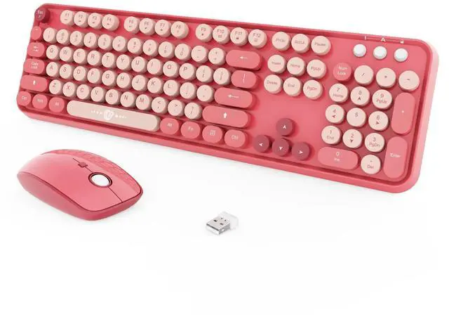 Main image of Wireless Keyboard and Mouse Combo, 2.4 GHz Full-Sized Typewriter Keyboard and Mouse Wireless with Round Keycaps for Windows, Computer, Desktop, PC, Laptop (BerryPink)