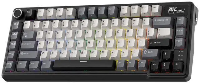 Main image of RK ROYAL KLUDGE L75 Gasket Mount Mechanical Keyboard w/Knob/Macro Keys & Touchable Nameplate, Tri-Mode 75% TKL Wireless Keyboard BT/2.4G/USB-C, Hot Swappable, Pro Software, Massive 8000mAh Battery
