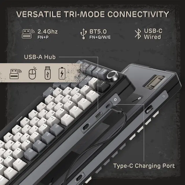 Alt view image 3 of 5 - RK ROYAL KLUDGE L75 Gasket Mount Mechanical Keyboard w/Knob/Macro Keys & Touchable Nameplate, Tri-Mode 75% TKL Wireless Keyboard BT/2.4G/USB-C, Hot Swappable, Pro Software, Massive 8000mAh Battery