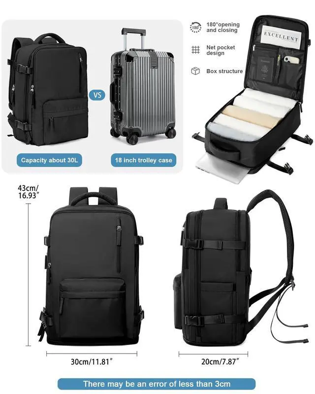 Alt view image 4 of 5 - VGCUB Large Travel Backpack with Vacuum System Carry on Personal Item Storage Compression Seal Bags for Clothing with Pump Work Business Vacpack Airback Laptop Backpack for Women Men Black