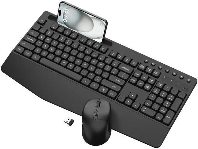 Main image of EDJO Wireless Keyboard and Mouse Combo, Full-Size Ergonomic Wireless Computer Keyboard with Wrist Rest, Phone Holder, Sleep Mode, Comfortable Natural Typing Set for Windows, Laptop, Mac, PC