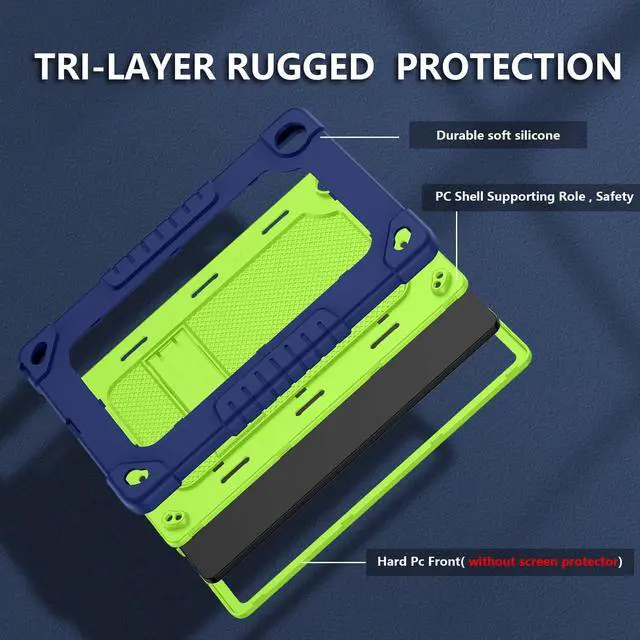 Alt view image 3 of 5 - FIEWESEY for Walmart Onn 11 Tablet Pro (Model:100110027) Case,Heavy-Duty Drop-Proof Shockproof Hybrid Kids Friendly Protective Case for Onn 11 Tablet Pro+Screen Protector (Navy/Green,2 Pack)