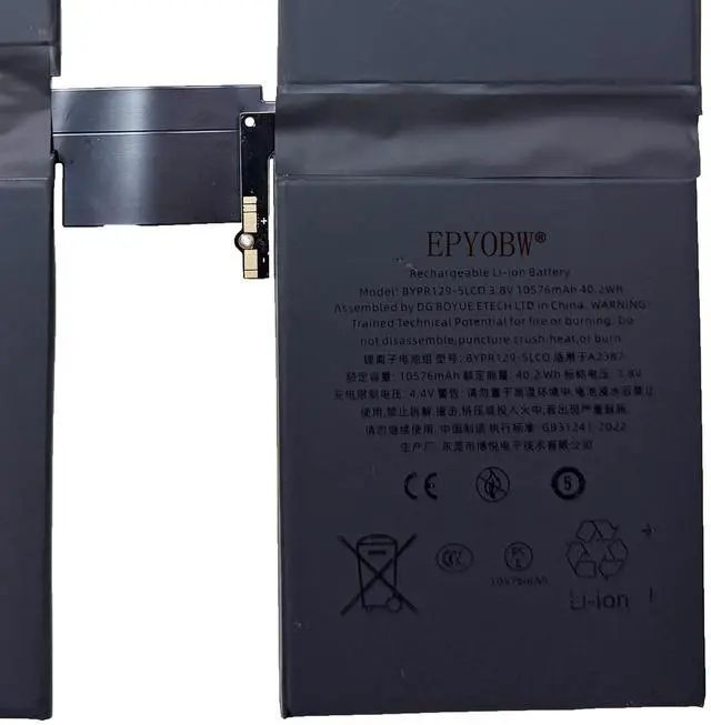 Alt view image 2 of 4 - EPYOBW A2387 Tablet Battery 40.33Wh 10566mAh 3.82V Compatible with Pro 12.9 2021 / Pro 5th Gen 12.9 2021 / A2378 A2379 A2461 A2462 / MHNK3LL/A MHNH3LL/A Series
