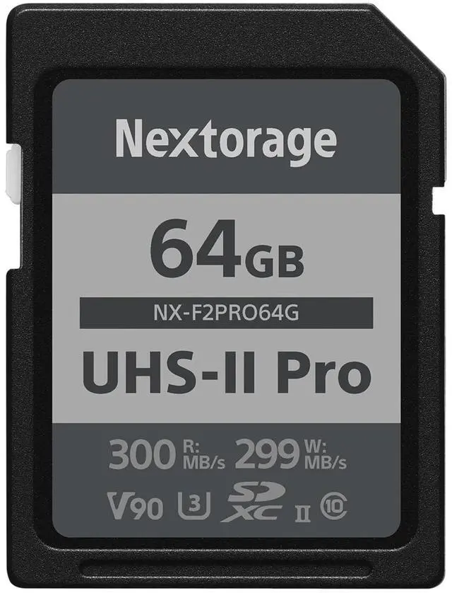 Main image of Nextorage 64GB SDXC UHS-II V90 Japanese Brand pSLC Max. Write Speed 299MB/s Max. Read Speed 300MB/s 4K Recording NX-F2PRO64G SD Card Memory for Camera