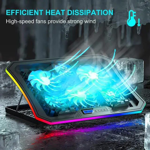 Alt view image 2 of 5 - TopMate C12 Laptop Cooling Pad RGB Gaming Notebook Cooler for Desk and Lap Use, Laptop Fan Stand 8 Adjustable Heights with 6 Quiet Fans and Phone Holder, for 15.6-17.3 Inch Laptops-Ice Blue LED Light