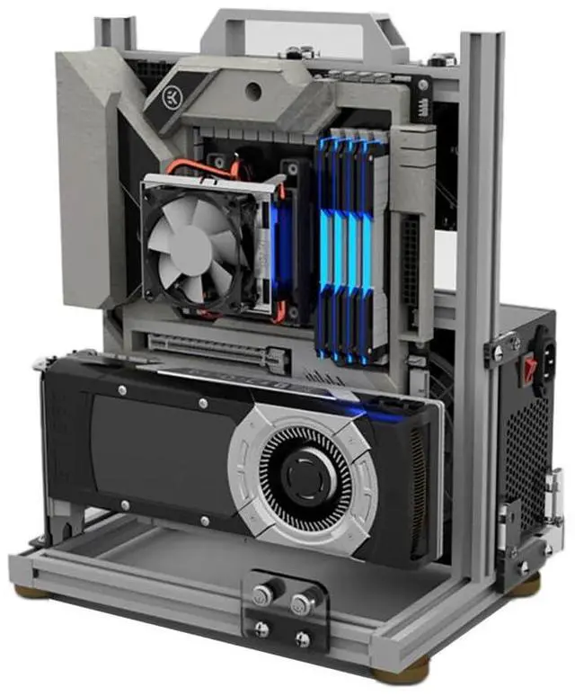 Main image of EDIY PC Test Bench Open Air Computer Case ITX Motherboard Chassis Aluminum Bracket DIY Bare Frame ITX Support 120 240 360 Liquid Cooling Silver