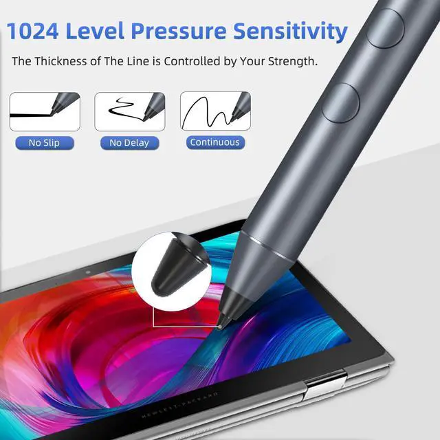 Alt view image 4 of 5 - Stylus Pen for HP Envy X360 Pavilion X360 Specter X360 Spectre X2 Envy X2 Rechargeable MPP 1.51 Tilt Active Pen with 1024 Pressure Sensitivity, Palm Rejection, Magnetic Attachment Function (Black)