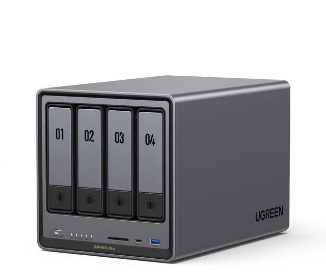 Main image of UGREEN NASync DXP4800 Plus 4-Bay Desktop NAS, Intel Pentium Gold 8505 5-Core CPU, 8GB DDR5 RAM, 128G SSD, 1 * 10GbE, 1 * 2.5GbE, 2 * M.2 NVMe Slots, 4K HDMI, Network Attached Storage (Diskless)