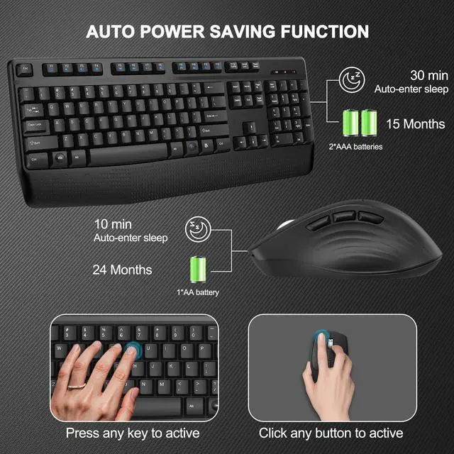 Alt view image 4 of 5 - Wireless Keyboard and Mouse Combo, EDJO 2.4G Full-Sized Ergonomic Computer Keyboard with Wrist Rest and 3 Level DPI Adjustable Wireless Mouse for Windows, Mac OS Desktop/Laptop/PC (Dark Gray)