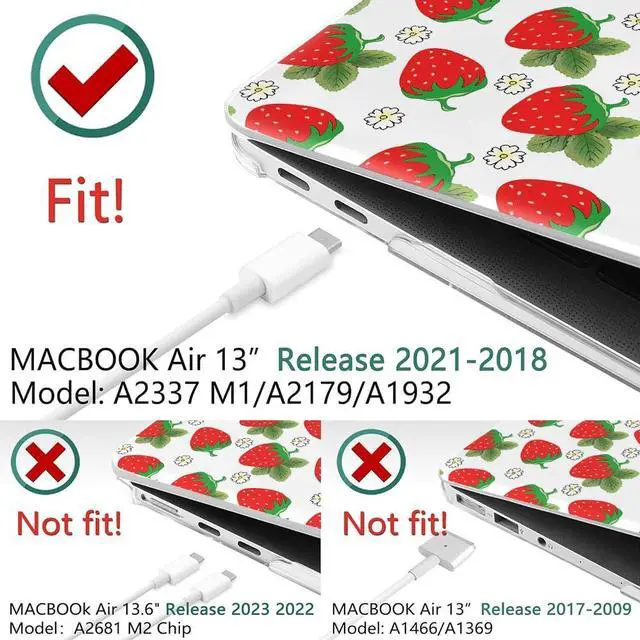 Alt view image 3 of 5 - Yicomon Compatible with MacBook Air 13 inch Case 2020 2021 M1 A2337 A2179 A1932, Plastic Hard Shell Case for Mac Air 13 with Touch ID (2018-2021) - Cute Strawberry Flowers