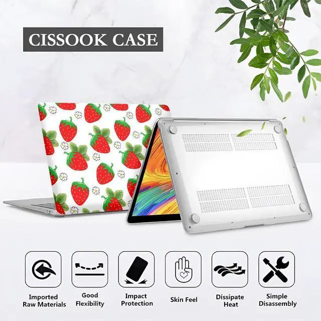 Alt view image 4 of 5 - Yicomon Compatible with MacBook Air 13 inch Case 2020 2021 M1 A2337 A2179 A1932, Plastic Hard Shell Case for Mac Air 13 with Touch ID (2018-2021) - Cute Strawberry Flowers