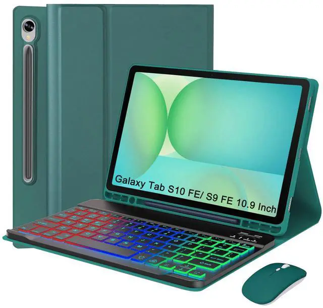Main image of Keyboard Case for Samsung Galaxy Tab S10 FE 2025 /S9 FE 10.9 Inch/Galaxy Tab S9 11 Inch 2023, Mouse and Detachable Bluetooth Backlit Keyboard, Lightweight Folio Cover with Pen Holder (Green)