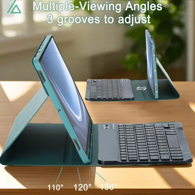 Alt view image 3 of 5 - Keyboard Case for Samsung Galaxy Tab S10 FE 2025 /S9 FE 10.9 Inch/Galaxy Tab S9 11 Inch 2023, Mouse and Detachable Bluetooth Backlit Keyboard, Lightweight Folio Cover with Pen Holder (Green)