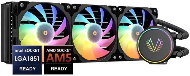 Main image of Vetroo V360 Liquid CPU Cooler, 3X 120mm Addressable RGB Pump & PWM Fans, 360mm Radiator 290W TDP AIO Water Cooling w/Controller Hub for Intel LGA 1851/1700/1200 AMD AM5/AM4, for Gaming Console - Black