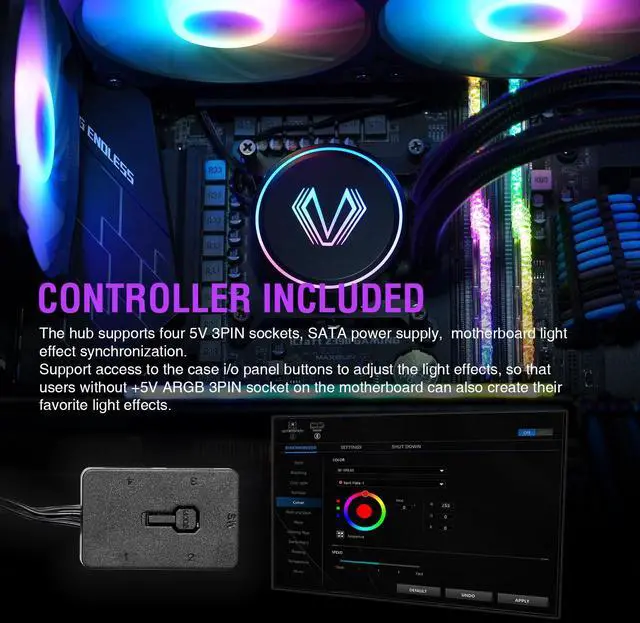Alt view image 2 of 5 - Vetroo V360 Liquid CPU Cooler, 3X 120mm Addressable RGB Pump & PWM Fans, 360mm Radiator 290W TDP AIO Water Cooling w/Controller Hub for Intel LGA 1851/1700/1200 AMD AM5/AM4, for Gaming Console - Black
