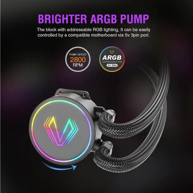 Alt view image 3 of 5 - Vetroo V360 Liquid CPU Cooler, 3X 120mm Addressable RGB Pump & PWM Fans, 360mm Radiator 290W TDP AIO Water Cooling w/Controller Hub for Intel LGA 1851/1700/1200 AMD AM5/AM4, for Gaming Console - Black
