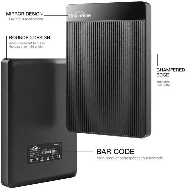 Alt view image 2 of 5 - UnionSine 1TB Ultra Slim Portable External Hard Drive HDD-USB 3.0 for PC, Mac, Laptop, PS4, Xbox one, Xbox 360-HD2510(Black)