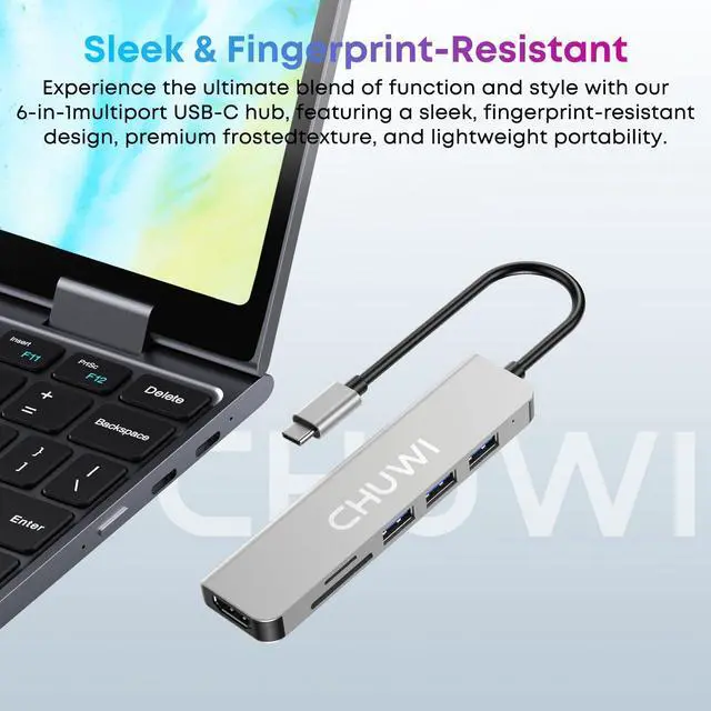 Alt view image 5 of 5 - CHUWI USB C Hub, 6 in 1 USB C to HDMI Splitter, 4K HDMI Port, SD/TF Card Reader, USB 3.0 Data Port, Fast Data Transfer, for MiniBook X/Hi10 X1/FreeBook/Hi10 Max, Laptops, Tablets and Phones