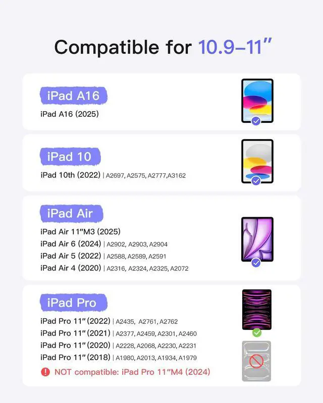 Alt view image 2 of 5 - Inateck for iPad 10th/11th Gen Case with Keyboard, Ultralight Keyboard with Pen Holder for iPad 11th(2025 11" A16)/10th Gen(2022 10.9"), Air 11" M3/M2 (2025/2024), Air 5/4, Pro 11 4/3/2/1,AirTap Black