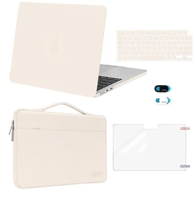 Main image of MOSISO Compatible with MacBook Air 13 inch Case 2025 2024 2023 2022 M4 A3240 M3 A3113 M2 A2681, Hard Shell&Sleeve Bag&Keyboard Skin&Webcam Cover&Screen Film for MacBook Air 13.6 inch, Beige