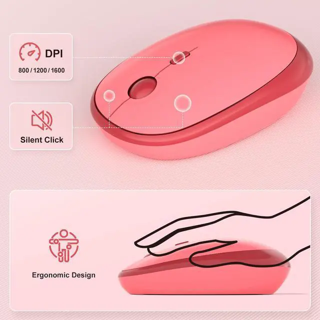 Alt view image 2 of 5 - MOFII Wireless Keyboard and Mouse Combo, Cute Keyboard Full Size and Wireless Mouse, 2.4GHz Retro Typewriter Keyboard Wireless Mouse Set for PC/Desktop/Laptop/Windows (Hot Pink)