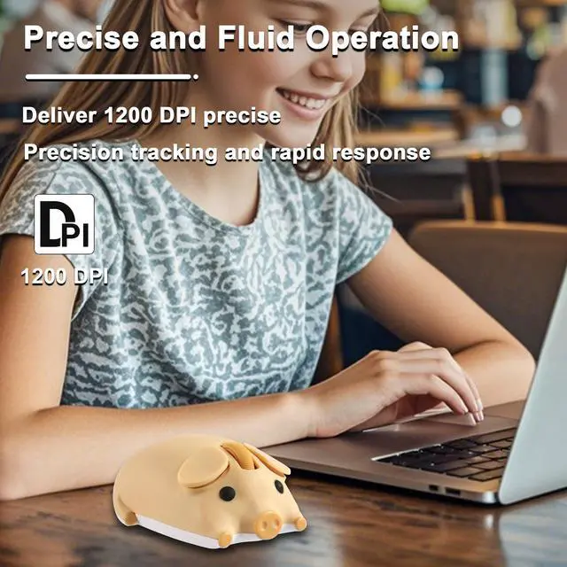 Alt view image 4 of 5 - Wireless Bluetooth Mouse Cute Animal Pig Shape 2.4G & Bluetooth Dual Mode Computer Mice with USB Receiver Portable Compact 1200DPI Optical Cordless Mouse for Laptop iPad PC Notebook Kids Gift (Yellow)