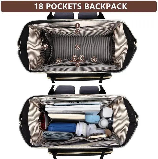 Alt view image 2 of 5 - Laptop Backpack for Women, 17 Inch Work Business Backpacks Purse with USB Port, Large Capacity Doctor Nurse Bag Backbag, Waterproof Casual Daypack for Travel,Black-White-Brown