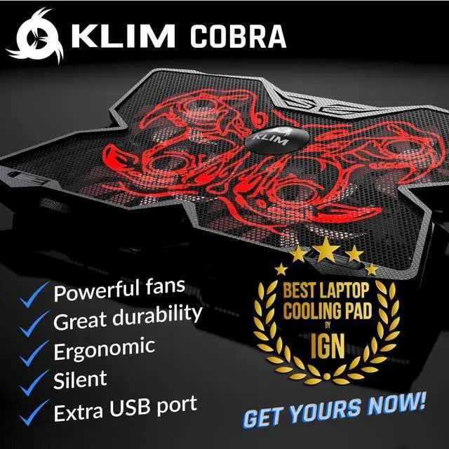 Alt view image 2 of 5 - KLIM Wind Laptop Cooling Pad - More Than 500,000 Units Sold - New - Powerful Rapid Action Laptop Cooler - Laptop Stand with 4 Cooling Fans - 2 USB Ports - PC Mac PS5 PS4 Xbox One - Cobra Red