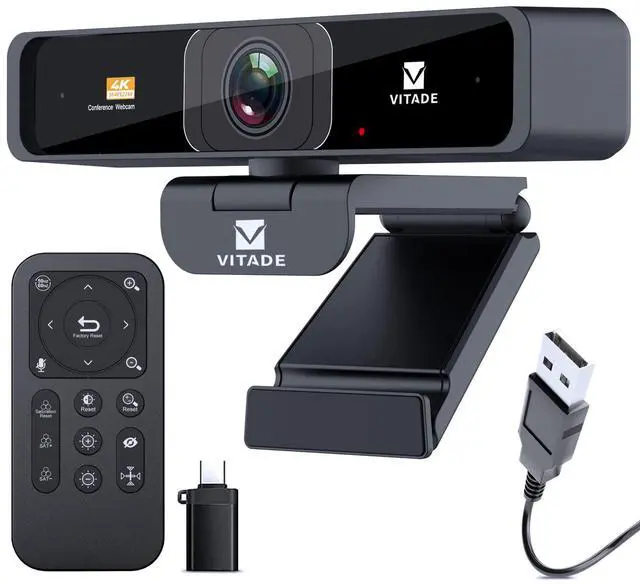 Main image of VITADE 4K Zoomable Webcam with Upgraded Remote Control, 8MP Sony Sensor Webcam with Microphone and 4X Digital Zoom, Pro USB Webcam for Streaming/Conference/Online Teaching/Video Calling/Zoom/Skype