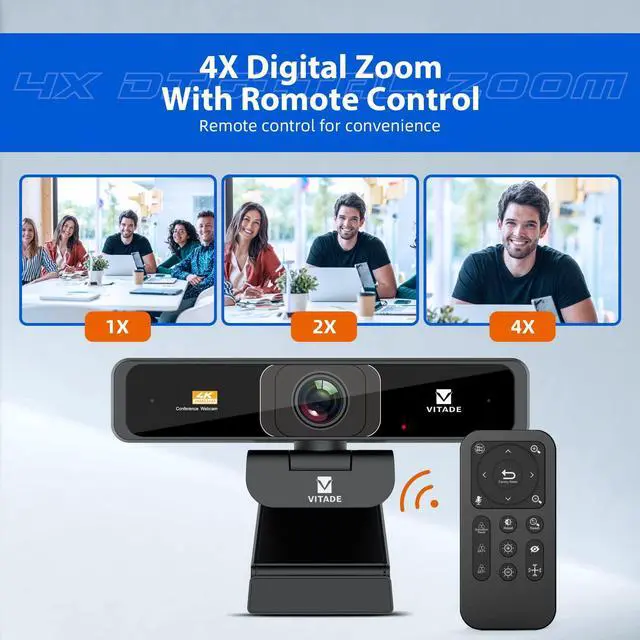 Alt view image 4 of 5 - VITADE 4K Zoomable Webcam with Upgraded Remote Control, 8MP Sony Sensor Webcam with Microphone and 4X Digital Zoom, Pro USB Webcam for Streaming/Conference/Online Teaching/Video Calling/Zoom/Skype
