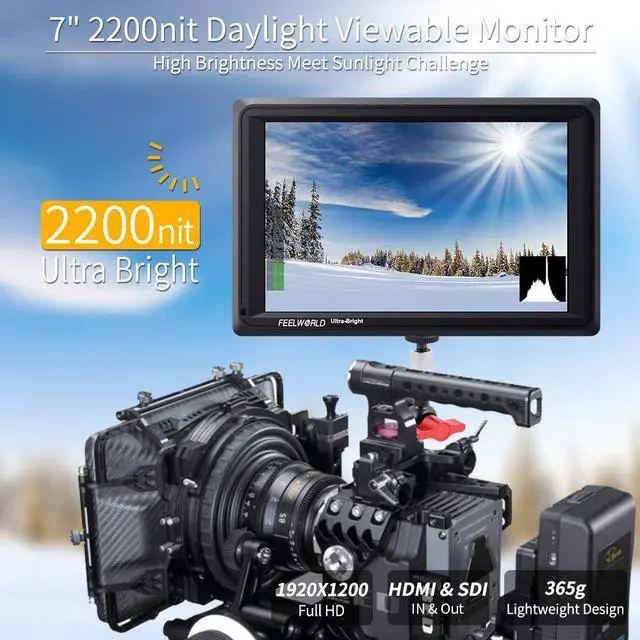 Alt view image 2 of 5 - FEELWORLD FW279S 7 Inch Ultra Bright 2200nit DSLR Camera Field Monitor Daylight Viewable High Brightness Full HD 1920x1200 3G SDI 4K HDMI Input Output