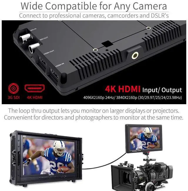 Alt view image 5 of 5 - FEELWORLD FW279S 7 Inch Ultra Bright 2200nit DSLR Camera Field Monitor Daylight Viewable High Brightness Full HD 1920x1200 3G SDI 4K HDMI Input Output